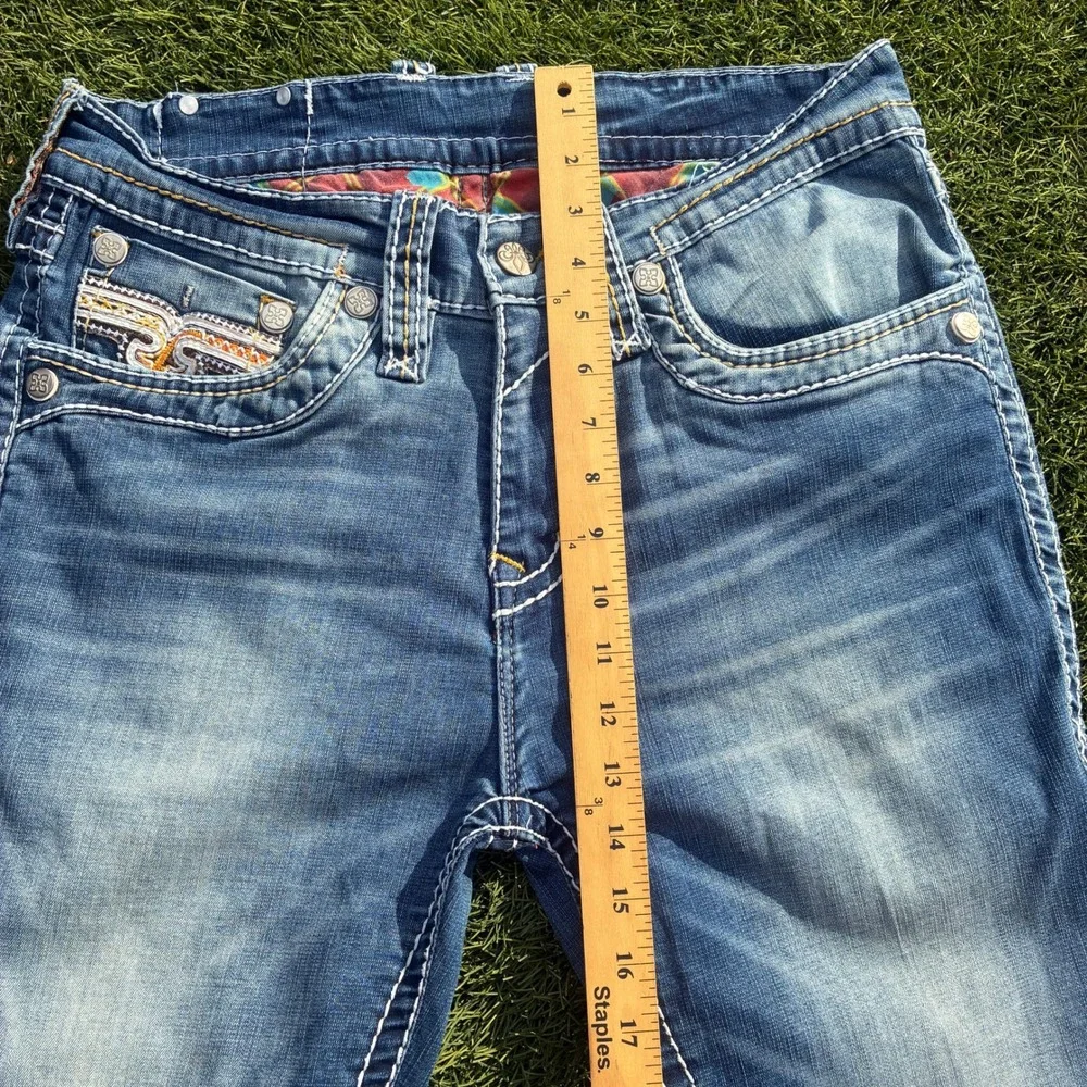 Rock Revival Men 34x29 Blue Denim Jeans Medium Wash Y2K Streetwear Embroidered